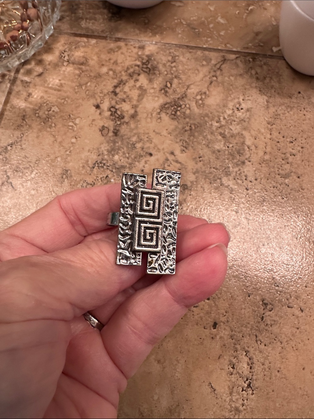 Women’s  silver Classic Geometric Design ring size 9 - adjustable